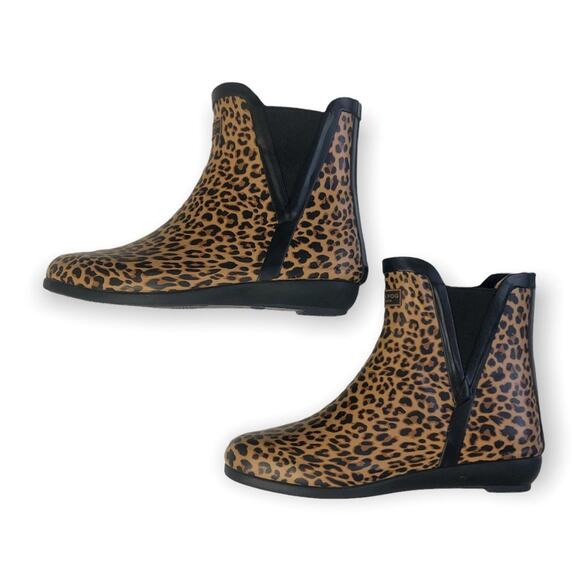 London Fog Women's Piccadilly Rain Boot 6 New Leopard Tan Black Animal Chelsea - Picture 3 of 12
